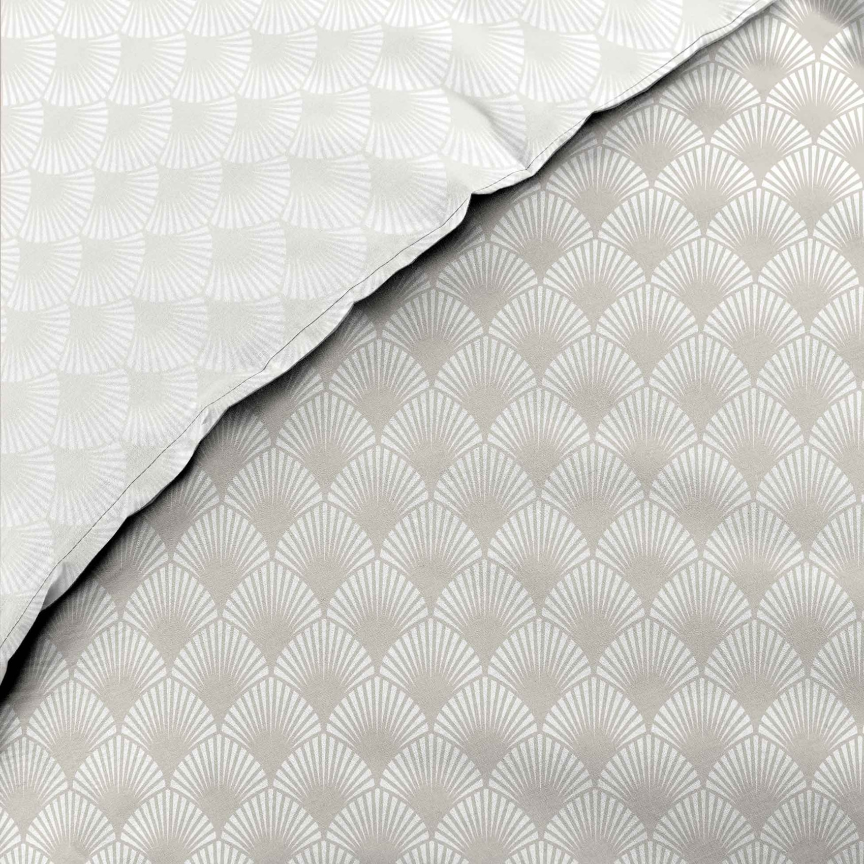 Parure de lit coton motif feuillage double face imprimée - Naturel
