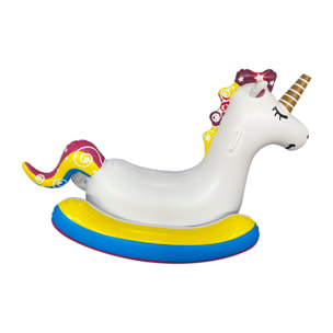 DAM Sillón flotador infantil hinchable, diseño unicornio, dispara agua. 72x67x58 Cm. Color: Blanco