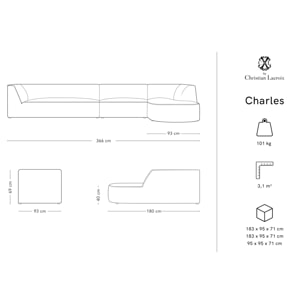 Canapé d'angle droit "Charles" 5 places en velours motif de rose de jardin,rose
