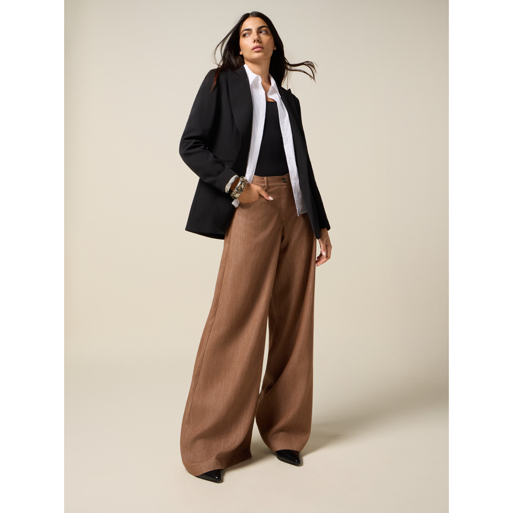 Oltre - Pantalones palazzo de tencel - Marrón