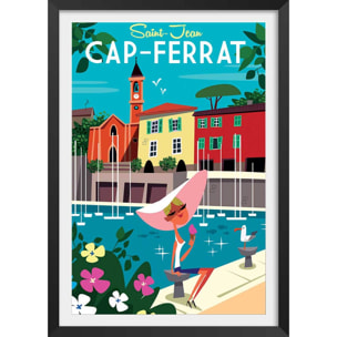 Poster du cap ferrat Affiche + cadre en bois - Noir