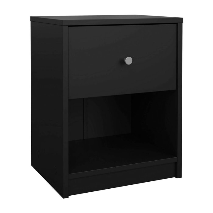 Comodino Kastri, Comò basso, Tavolino da notte, Mensola da letto, 38x30 h48 cm, Nero