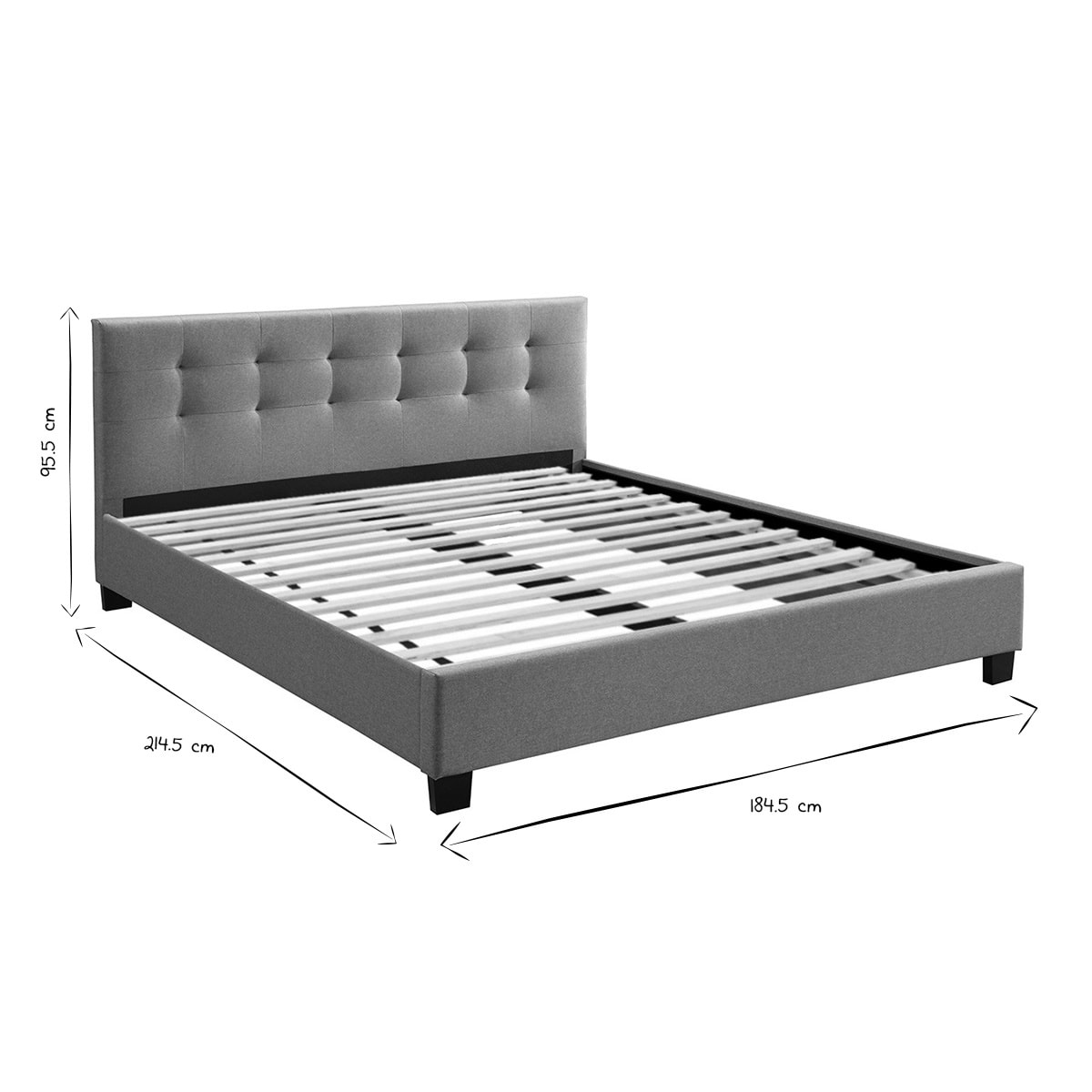 Lit 2 places 180x200 cm en tissu gris capitonné MARQUISE