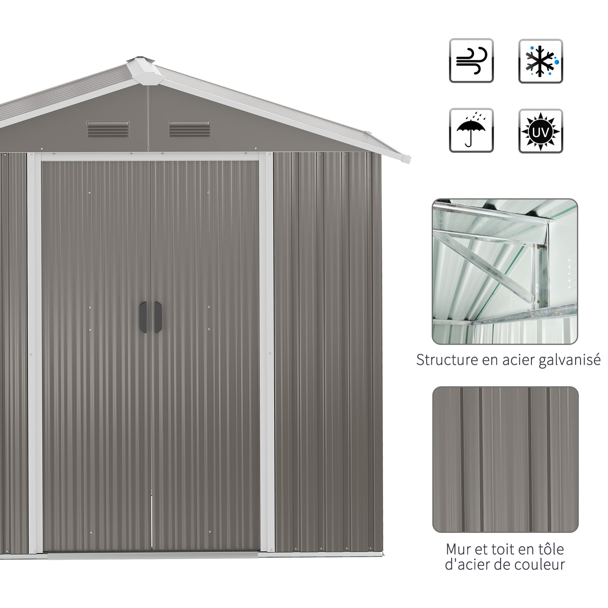 Abri de jardin - remise pour outils - cabanon porte verrouillable - dim. 194L x 110l x 184H cm - tôle d'acier gris