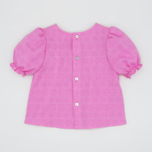 BLUSA VOILE ROSA FUCSIA CON MANGA ABULLONADA