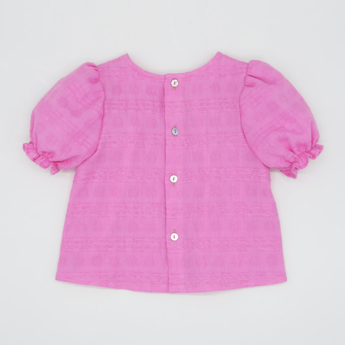 BLUSA VOILE ROSA FUCSIA CON MANGA ABULLONADA