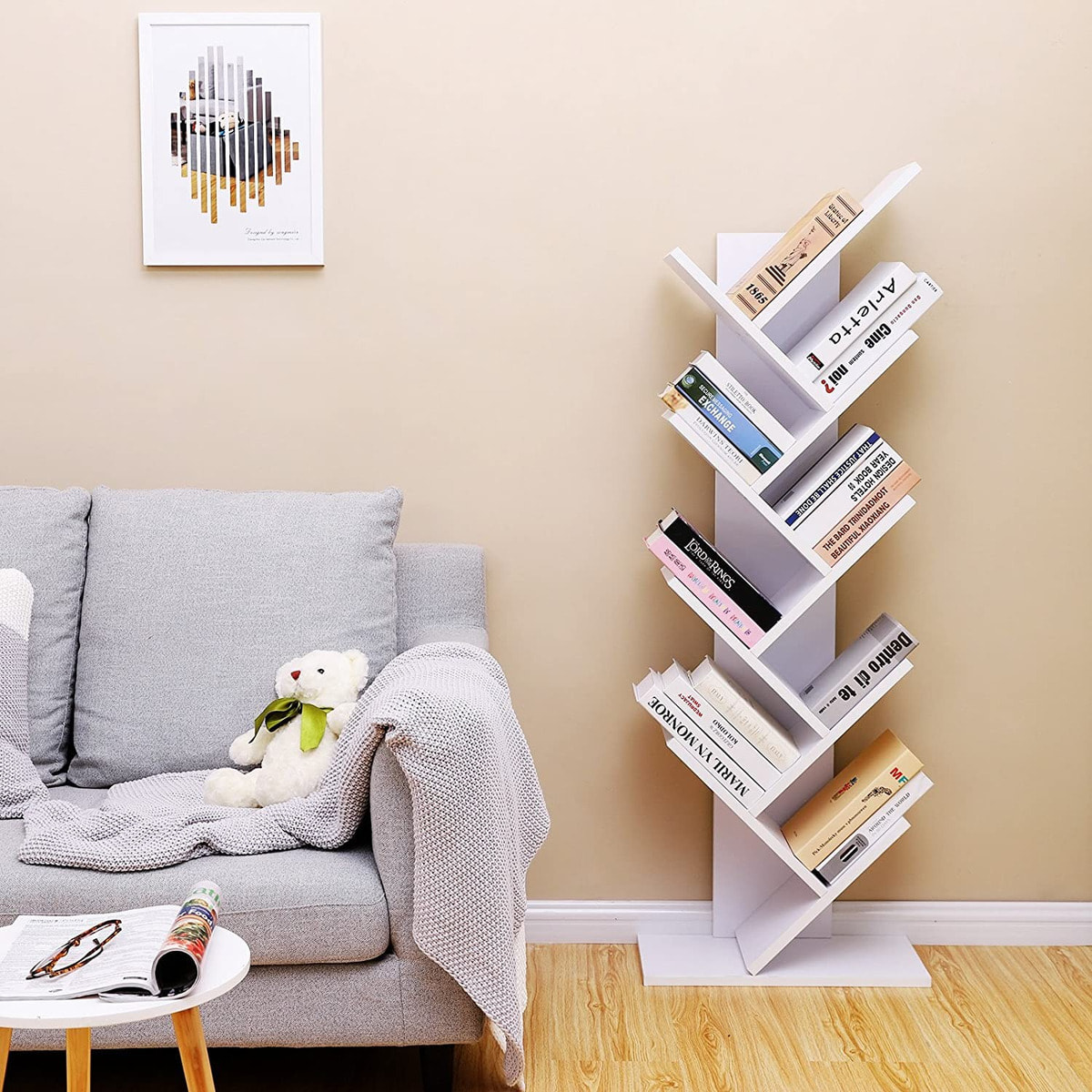 Libreria a Albero con 8 Ripiani in Legno Bianco