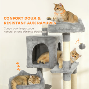Arbre à chat design XXL gris clair multi-activités - zones de repos, griffoirs, grattoir - H.192 cm
