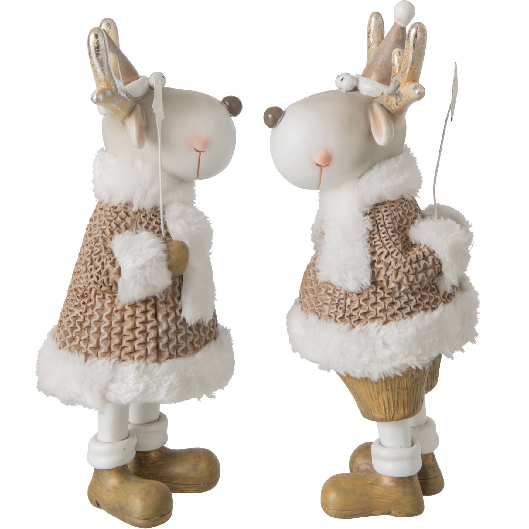 J-Line Renne habits d’hiver - polyrésine - blanc/beige - large - assortiment de 2