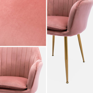 Lot de 4 fauteuils en velours vieux rose et pieds en métal noir. Shella L 57 x P 59 x H 84.5
