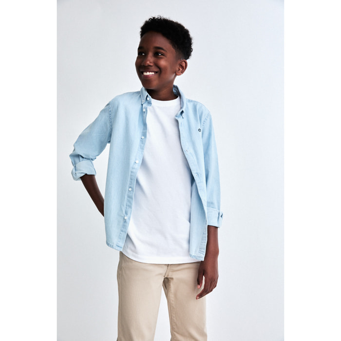 Camisa de manga larga para niño en color azul claro | Color: Azul claro | Composición: 100% Algodón | Talla: 2 años | Street Monkey