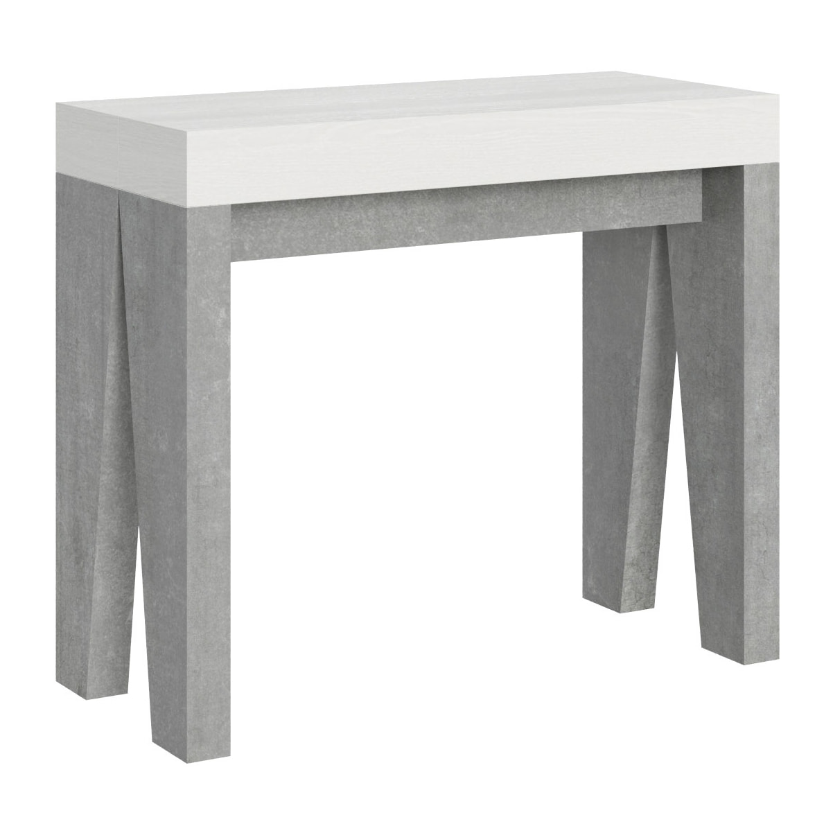 Console Naxy Small cm.90x42 (extensible à 196) dessus Frêne Blanc structure Ciment