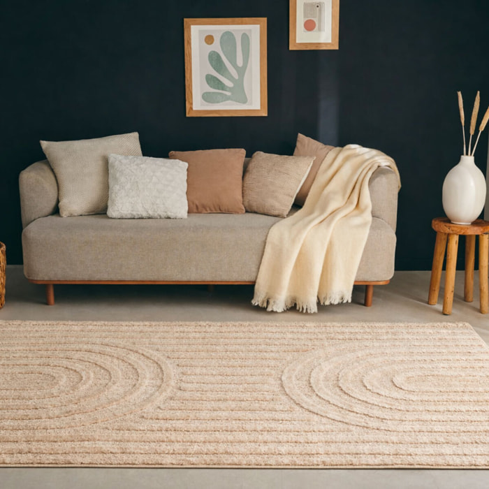 HARMONIE - Tapis de salon beige à motif arc en relief