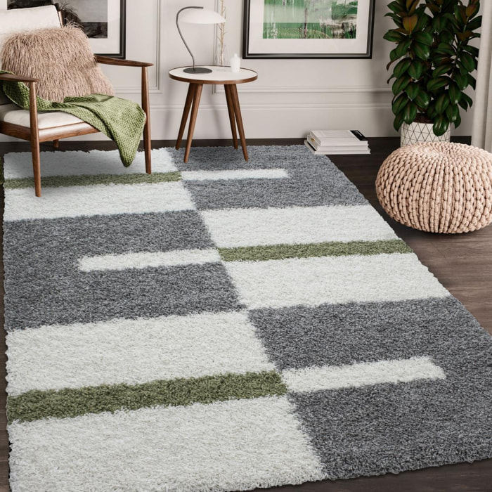 Tapis poils longs shaggy tissé motif géométrique NICO