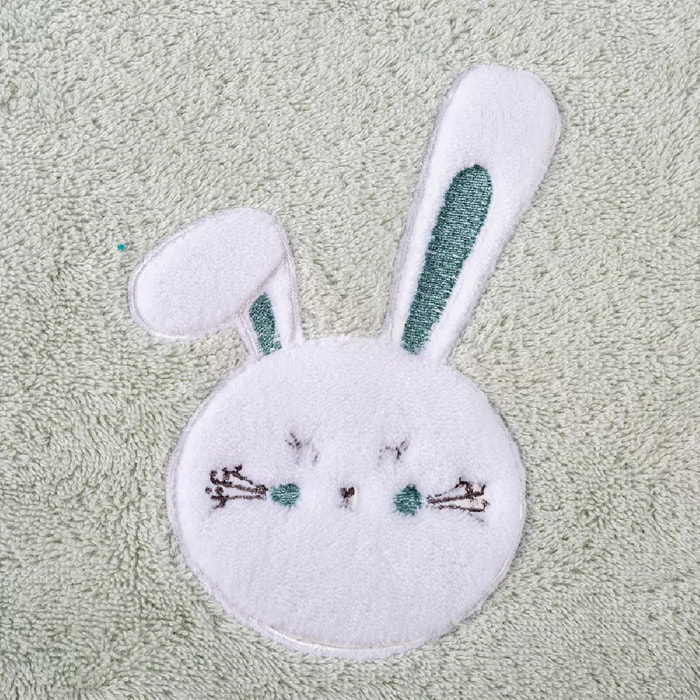 Drap de douche enfant pur coton 500 g/m² brodé vert Petit lapin vert d'eau