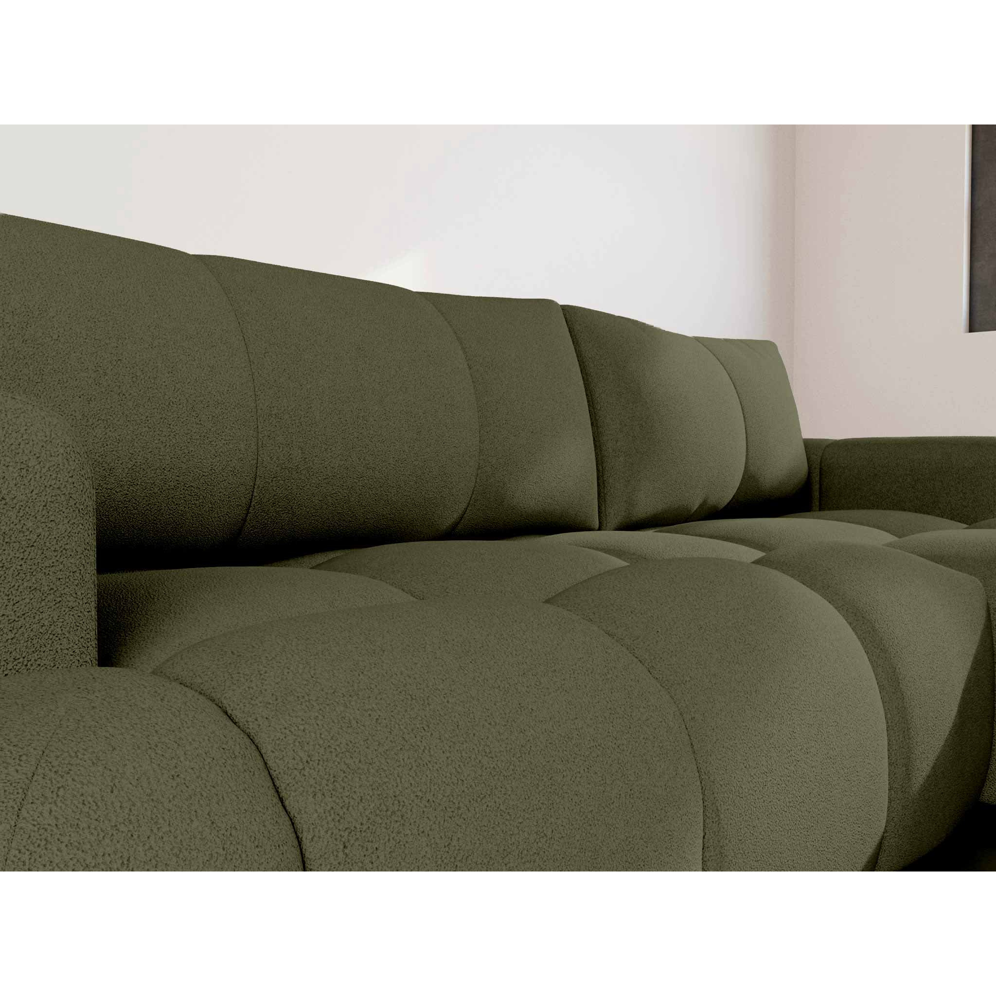 Yulin - Canapé d'angle droit 4 places convertible avec coffre en tissu bouclette - Vert