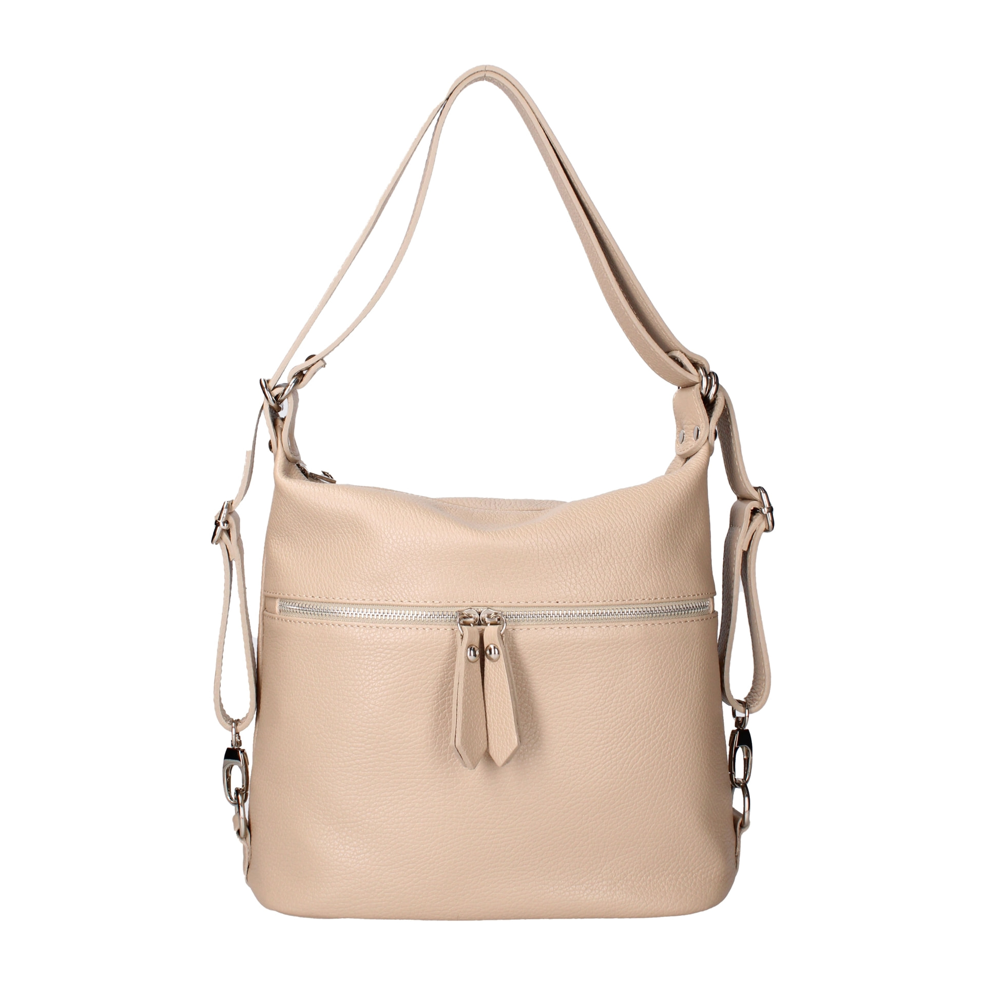 Borsa a spalla convertibile in zaino Bianca da donna In Vera pelle Made in Italy 30x26x9 cm