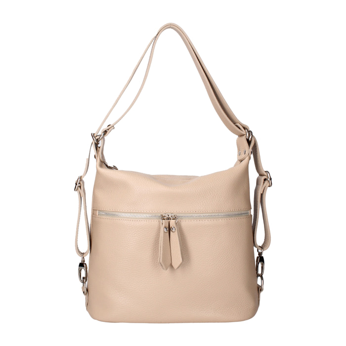 Borsa a spalla convertibile in zaino Bianca da donna In Vera pelle Made in Italy 30x26x9 cm