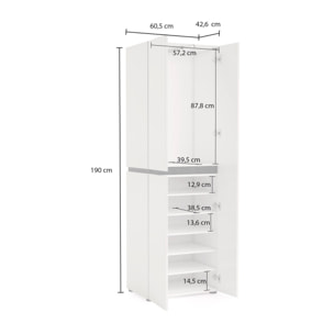 Armadio multiuso grande Linfa, Mobile multifunzionale, Mobiletto scarpiera, Guardaroba porta scarpe, Made in Italy, 61x45h190 cm, Bianco lucido e Antracite