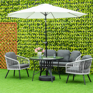 Outsunny Mesa de Cristal de Jardín con Agujero para Sombrilla Acero Ø106,5x71cm