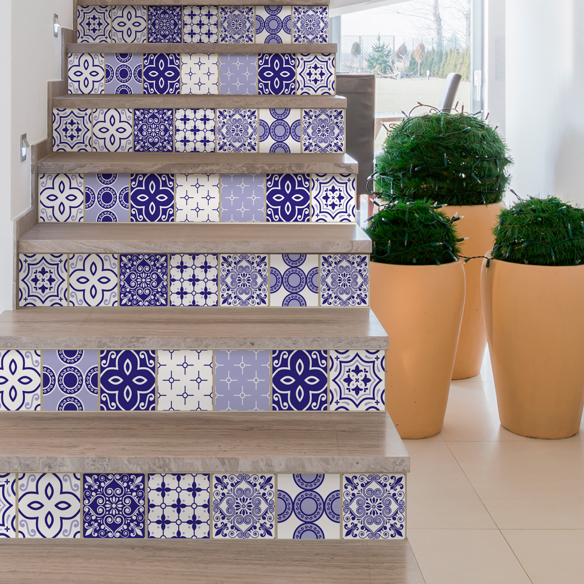 Stickers adhésifs escalier carrelages | Sticker Autocollant contremarche Carreaux de ciment carrelages adhésif - MYKONOS