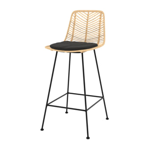 Lot de 2 chaises pour îlot central 66 cm en rotin naturel et noir - Tamara