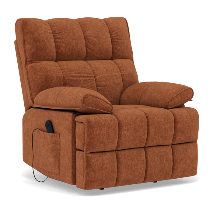 Chandler - Fauteuil relax électrique en velours texturé - Terracotta