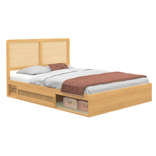 Lit Eve 140x190cm cannage et tiroirs coulissants