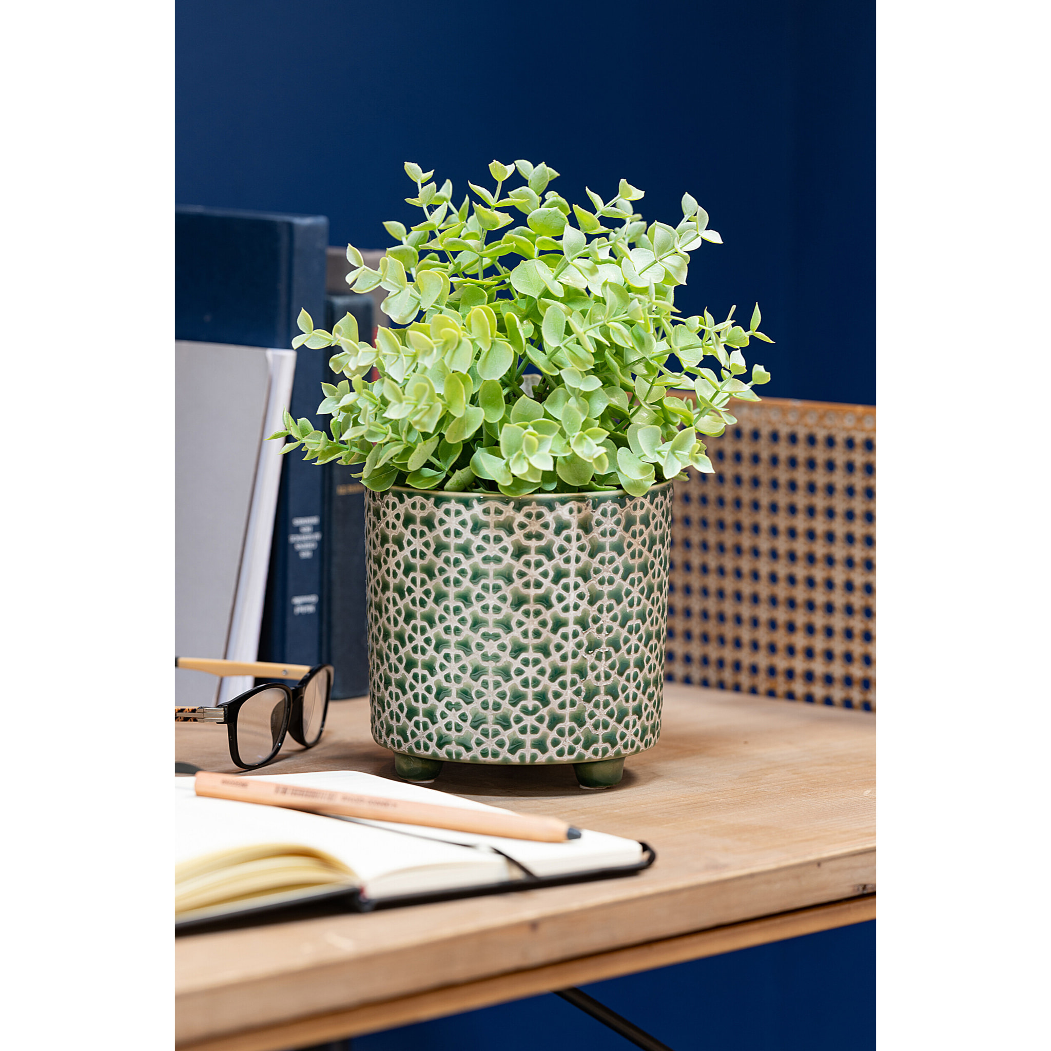 J-Line cache-pot Fleur - céramique - vert - medium - Ø 14 cm