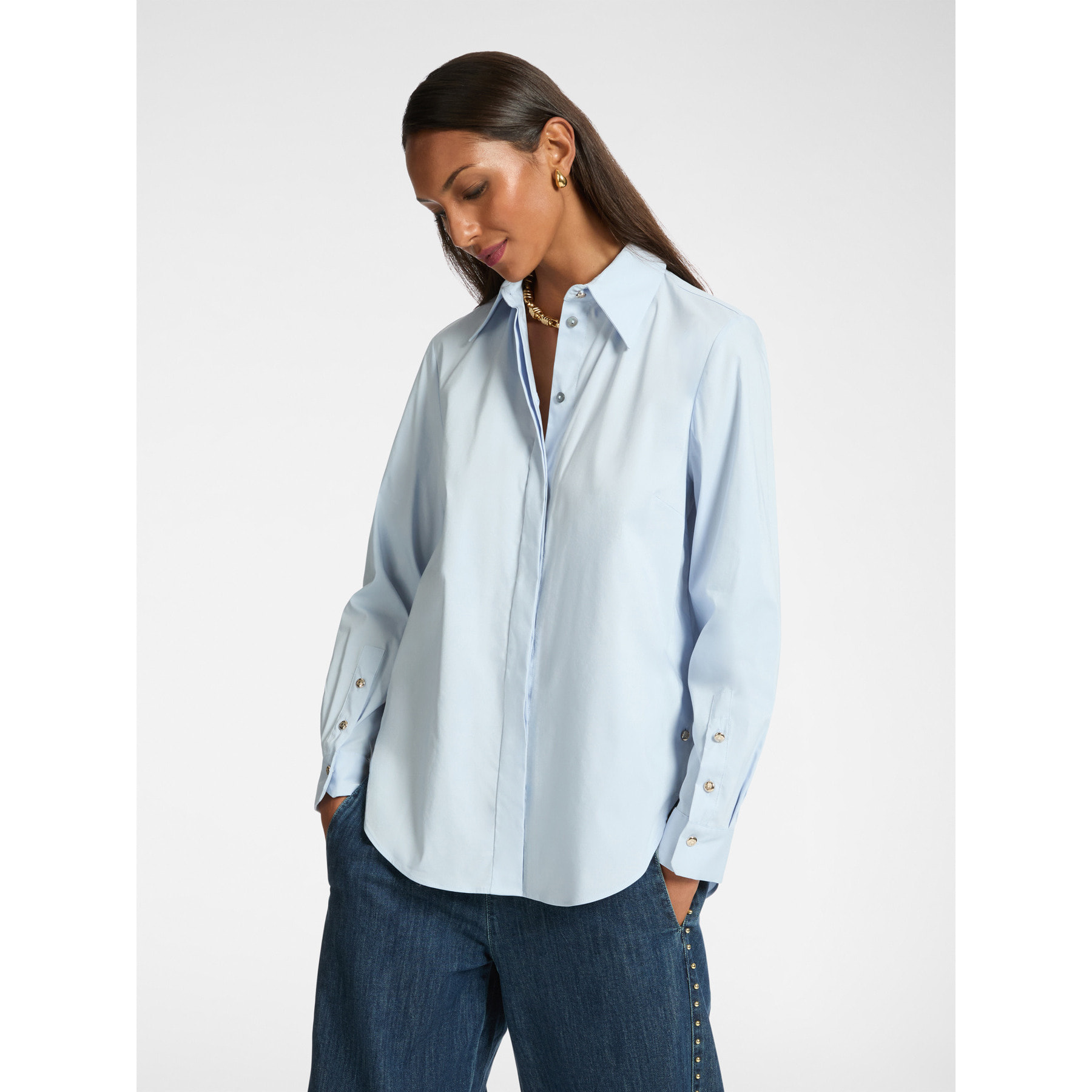 Elena Mirò - Camicia ampia in popeline - Azzurro