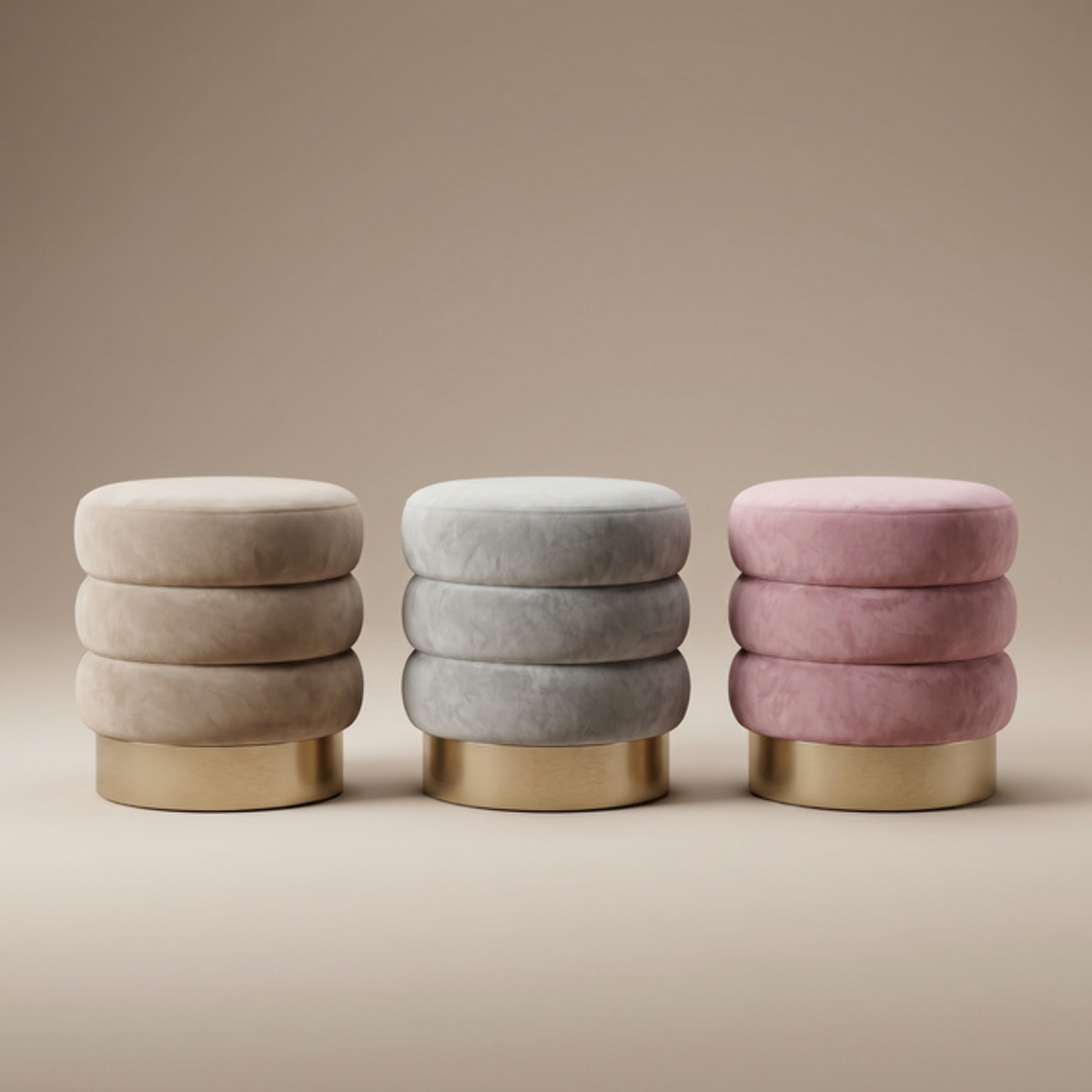 Pouf rotondo in velluto con base oro Ø38x38 cm, sgabello imbottito design moderno elegante, seduta decorativa per salotto camera da letto ingresso cabina armadio, pouf velvet con struttura resistente fino a 100 kg