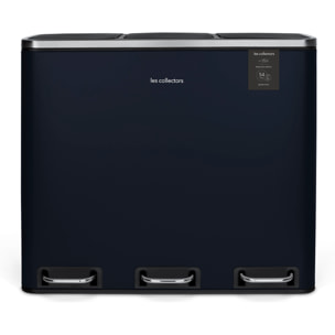 Les Collectors N°986, Papelera de Reciclaje o Basura, 3 contenedores Capacidad 54 L 3x18litros, Acero Inoxidable, Pedal en Acero, Antideslizante, Azul Oscuro, Acabado Mate