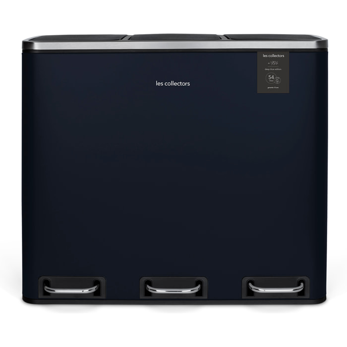 Les Collectors N°986, Papelera de Reciclaje o Basura, 3 contenedores Capacidad 54 L 3x18litros, Acero Inoxidable, Pedal en Acero, Antideslizante, Azul Oscuro, Acabado Mate