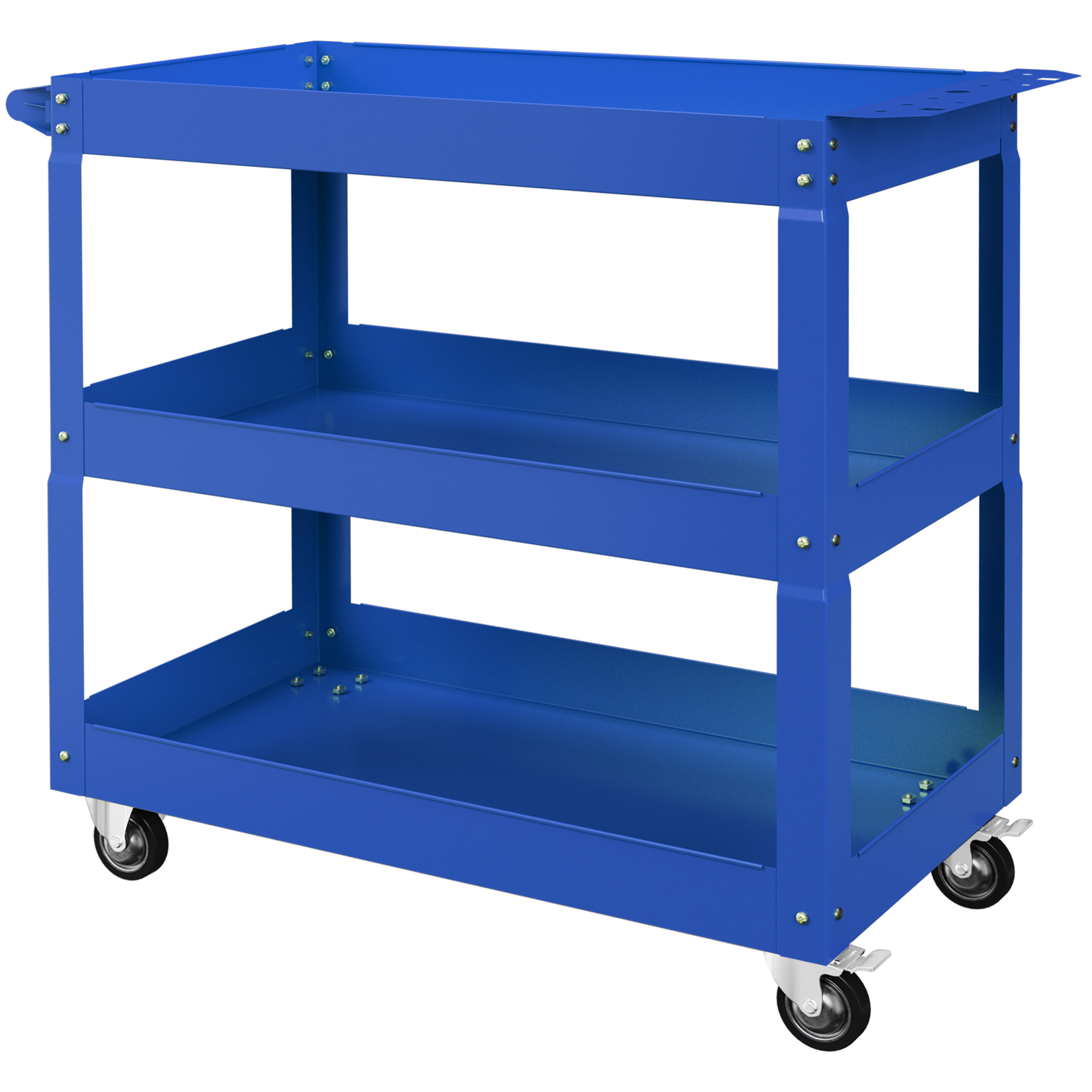 Chariot desserte d'atelier acier 3 plateaux sur roulettes avec poignée - charge max. 150 kg - 83 x 35,3 x 76 cm bleu