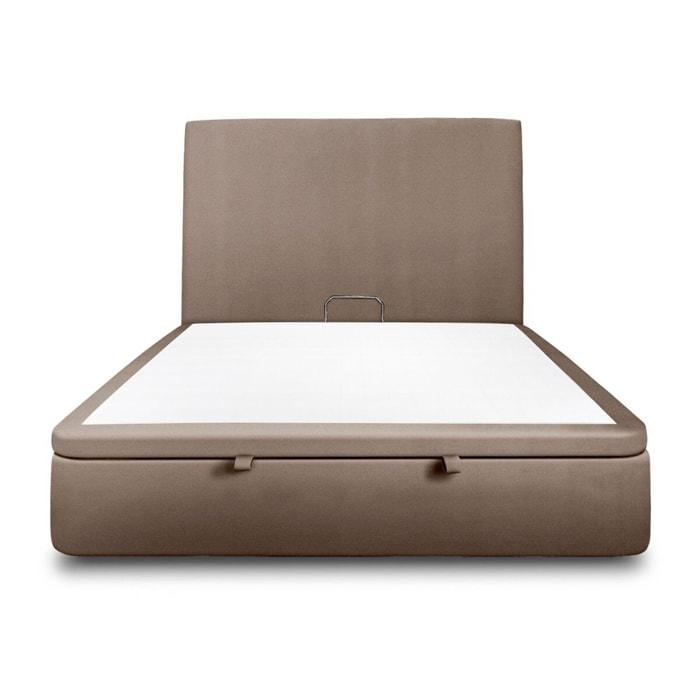 Lit avec sommier et tête de lit lisse - Tissu velours au style contemporain - Adapté à tous les matelas, montage rapide - Finition élégante - Rangement XXL