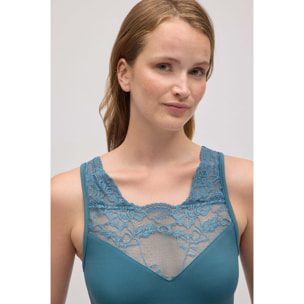 Maglia termica in pizzo verde senza maniche