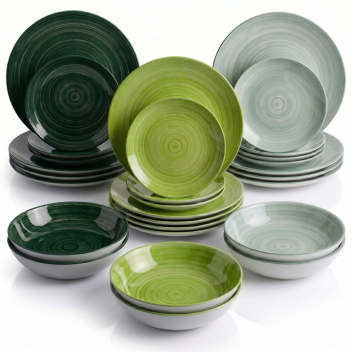 Servizio Tavola da 18 Piatti in Ceramica, lavabile in lavastoviglie e adatto a microonde, Intrecci