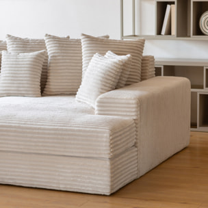 KENDARI Canapé 4 places assise profonde en velours côtelé beige