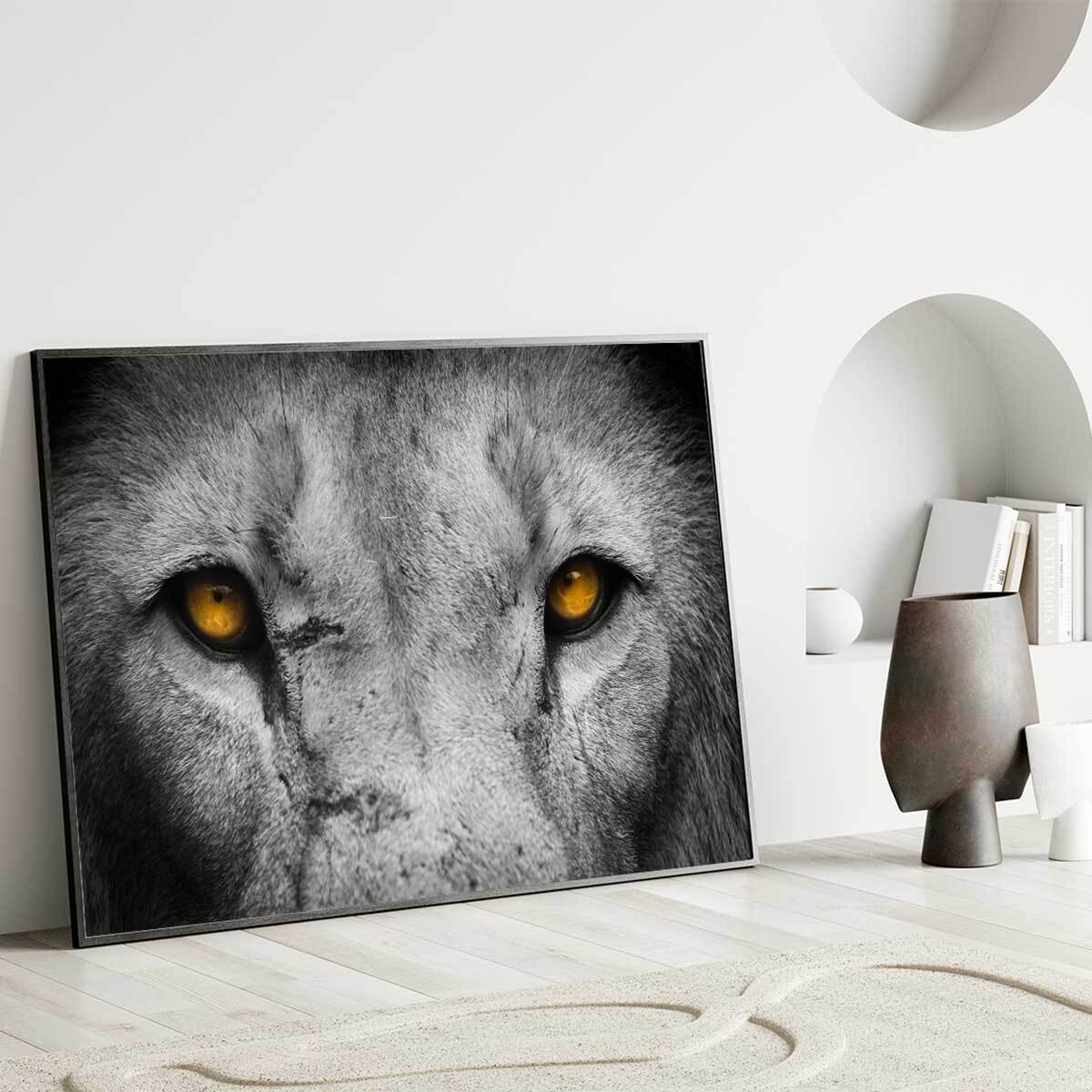 Affiche encadrée regard de loup en gros plan Affiche + cadre en métal - Noir