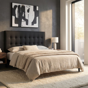 Tête de Lit Margot, Capitonnée, Gris Anthracite avec Pieds en Bois, Hauteur 110 cm, Sans Fixation Murale, Confort Moelleux