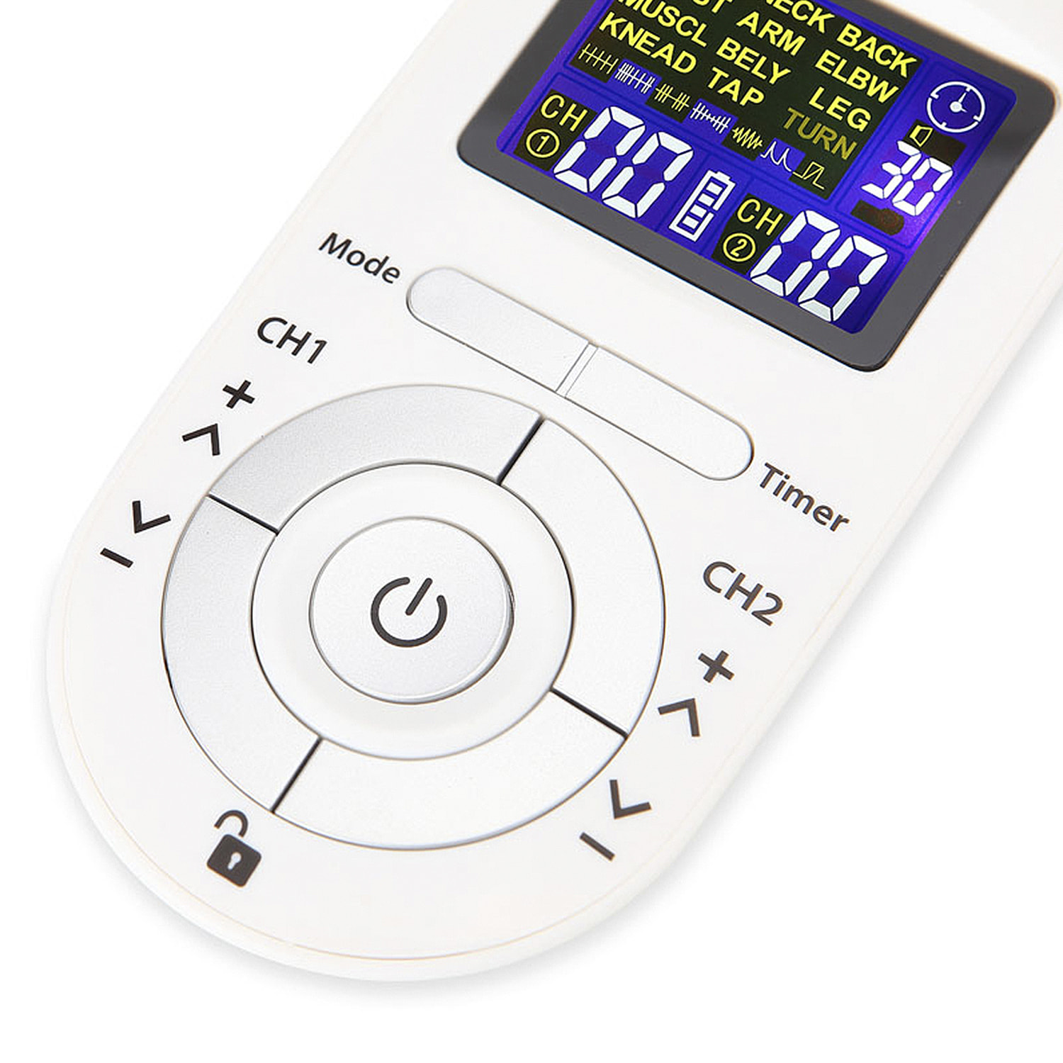 EMS Electroestimulador muscular MHD-12DCK1 portátil. 12 modos, 2 canales duales. Tamaño compacto, alimentación por pilas.