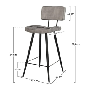 Lot de 2 chaises pour îlot central 66 cm en cuir synthétique gris - Texas