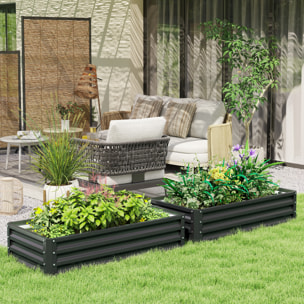 Lot de 2 carrés potager de jardin dim. 120x60x30 cm tôle d'acier ondulée gris