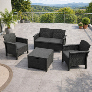 Salon de jardin 4 places effet résine tressée gris anthracite avec table basse MENIA