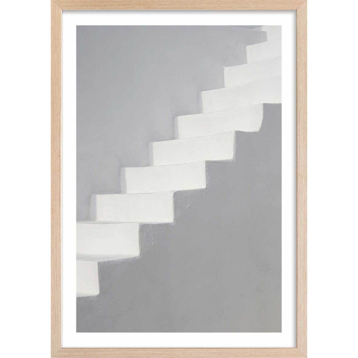 Poster milos stairs Affiche + cadre en bois - Chêne