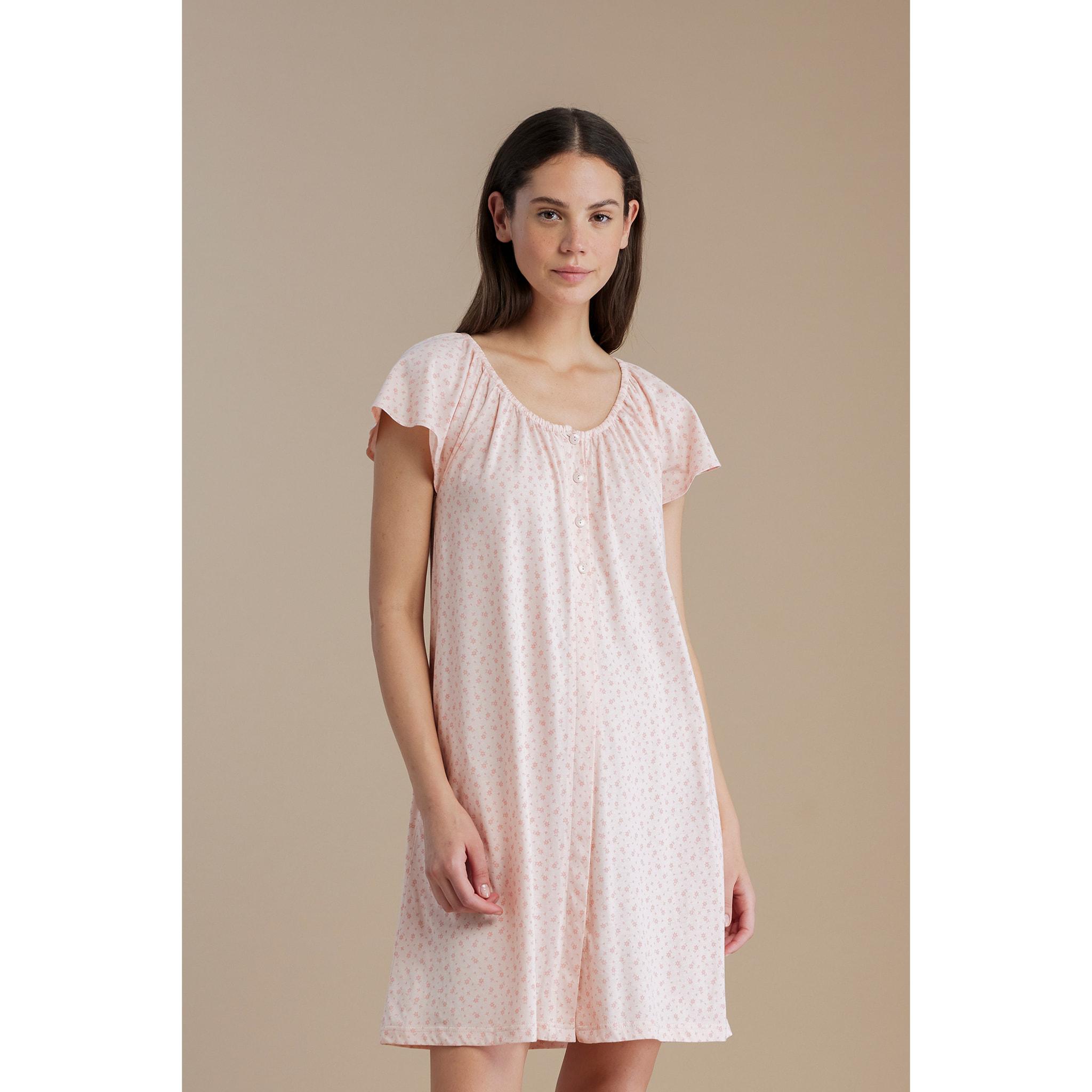 Camicia da notte donna in cotone con manica corta e  e apertura sul davanti articolo little flower Noidinotte