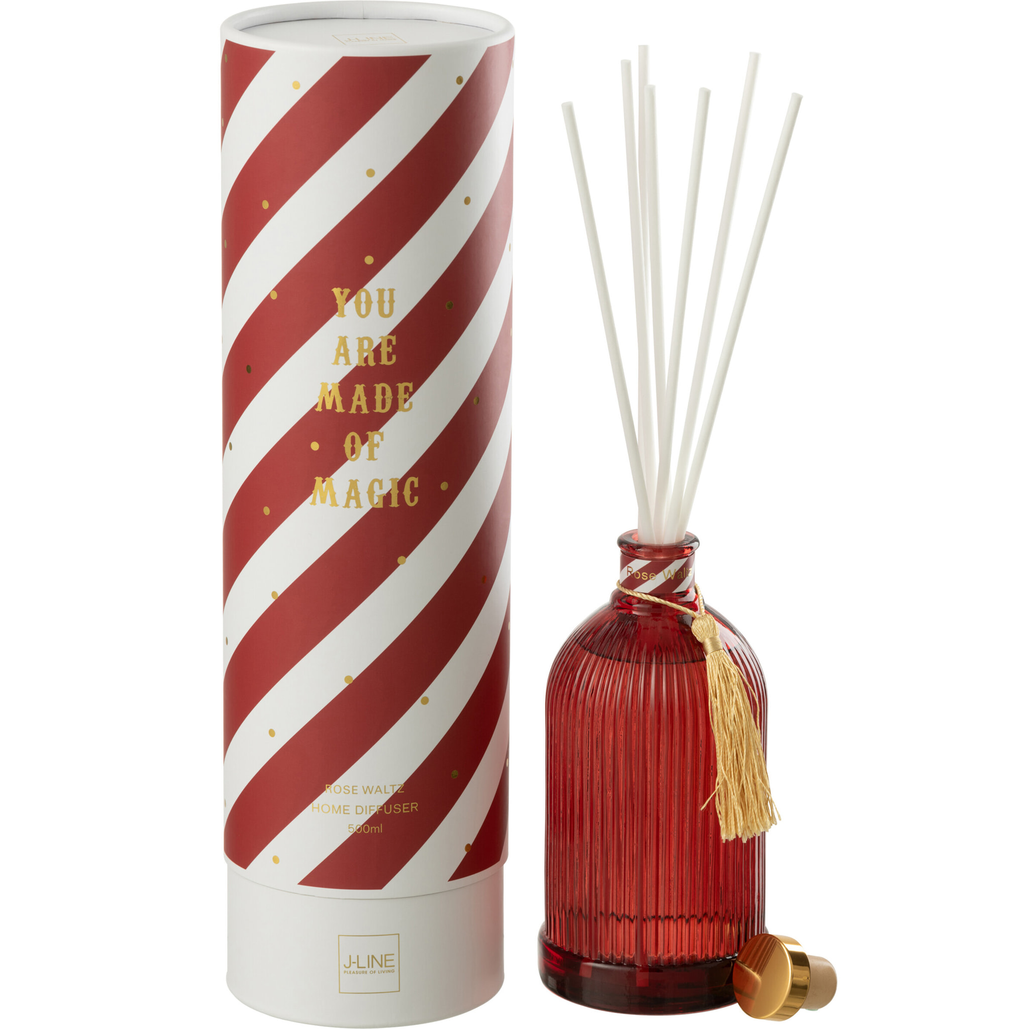 J-Line bâtonnets parfumés Magic - Rose Waltz - verre - blanc/corail - large
