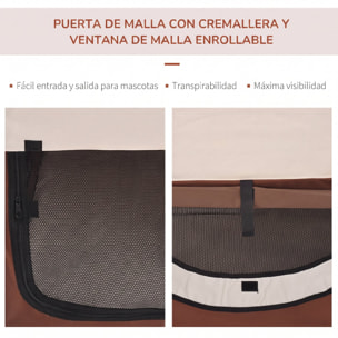 Transportín para Perros y Gatos Plegable, 46x36x41 cm, Transportín para Mascotas con Cojín Lavable, Ventanas de Malla, Estacas, para Perros Miniaturas, Marrón