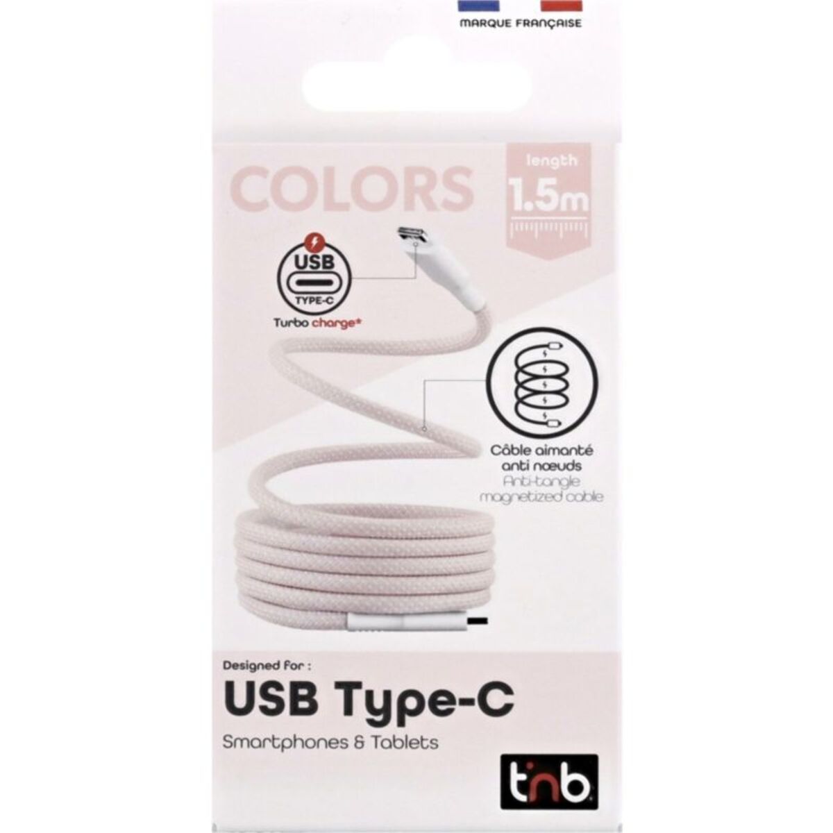 Câble de charge TNB USB-C/USB-C 1.5m gaine aimantée rose