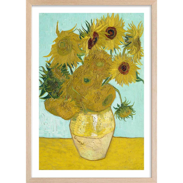 Affiche Les Tournesols par Vincent van Gogh Affiche + cadre en bois - Chêne